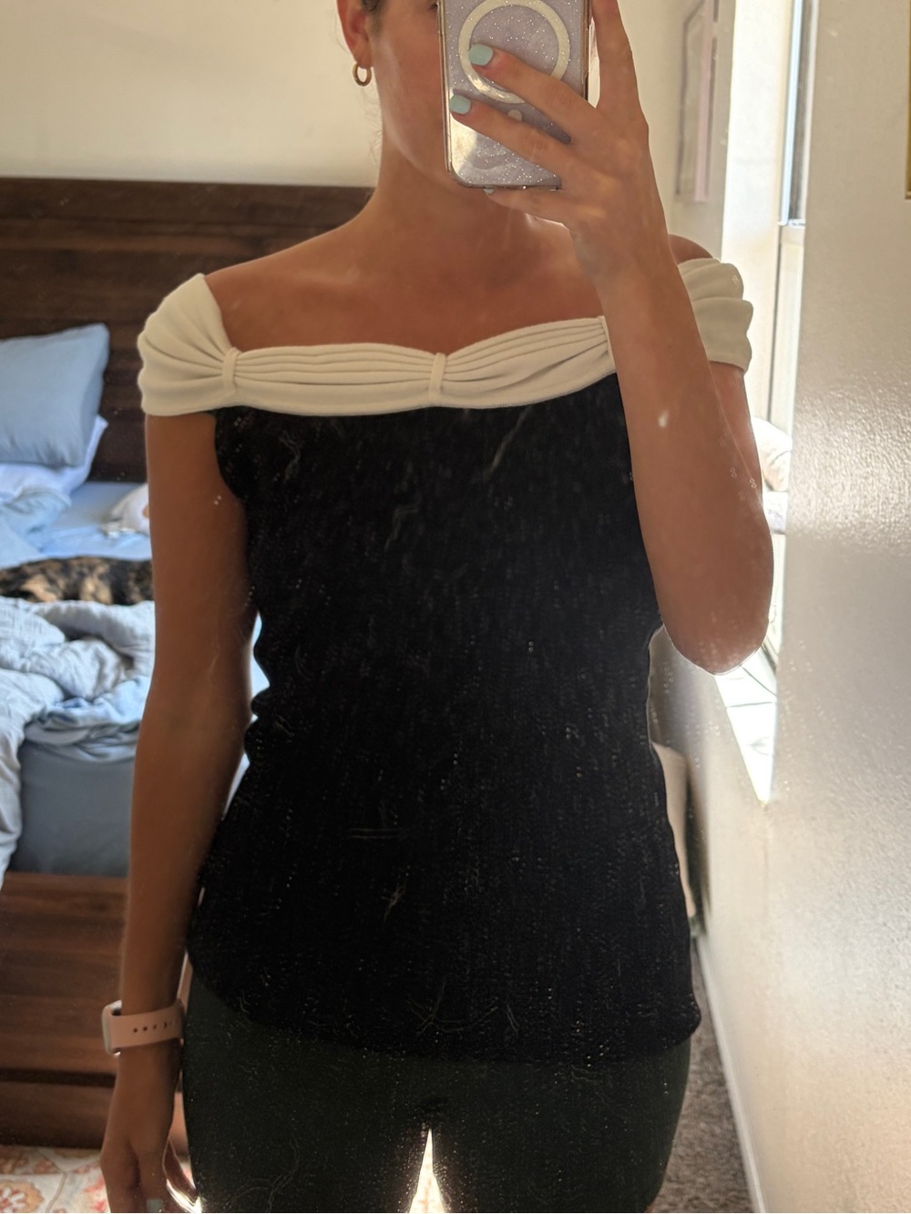 BCBGMaxAzria Black Top with White Boarder Neckline